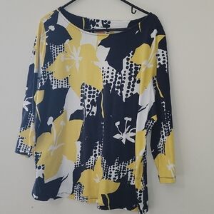 Ruby Rd. Navy and Yellow Floral Top